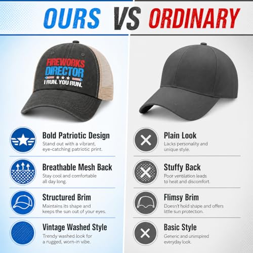 Image of 4th of July 250th Anniversary Dad Hats - Just Here for the Fireworks, Fireworks Director - Patriotic Baseball Cap