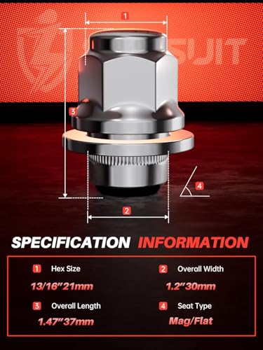 Image of Sposuit M12x1.5 Lug Nuts - Replacement for 2006-2024 Lexus RX350,2005-2016 IS250, 2007-2024 ES350,2024 TX350 - OEM Factory Style Mag Seat Chrome Lug Nut with Washer(20 Pcs)