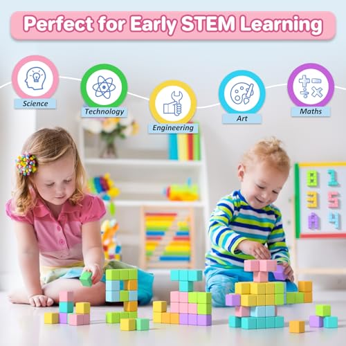 Image of Magnetic Blocks for Toddlers 3+, 56PCS 1.34in Large Macaron Magnet Building Cubes for Kids, Stem Preschool Stack Construction Educational Toys for 3-5 Years Old Boys Girls