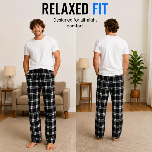 Image of Essential Elements Mens 3 Pack PJ Cotton Flannel Plaid Pajama Lounge Pants