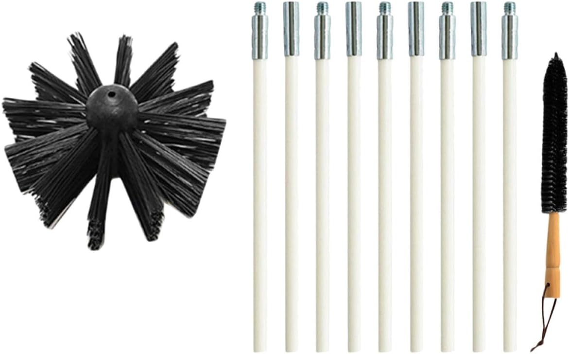 Chimney Brush and Dryer Vent Brush Set 410mm 9 Flexible Rods with Wooden Handle for Home Fireplace and Duct Interior Cleaning