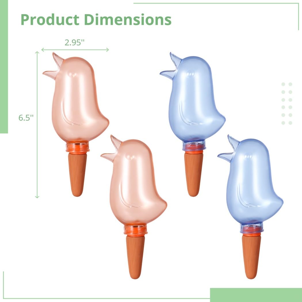 Lot de 4 piquets d'arrosage automatique en forme d'oiseau, système d'arrosage automatique pour plantes d'intérieur et d'extérieur, goutteurs d'eau pratiques pour pots