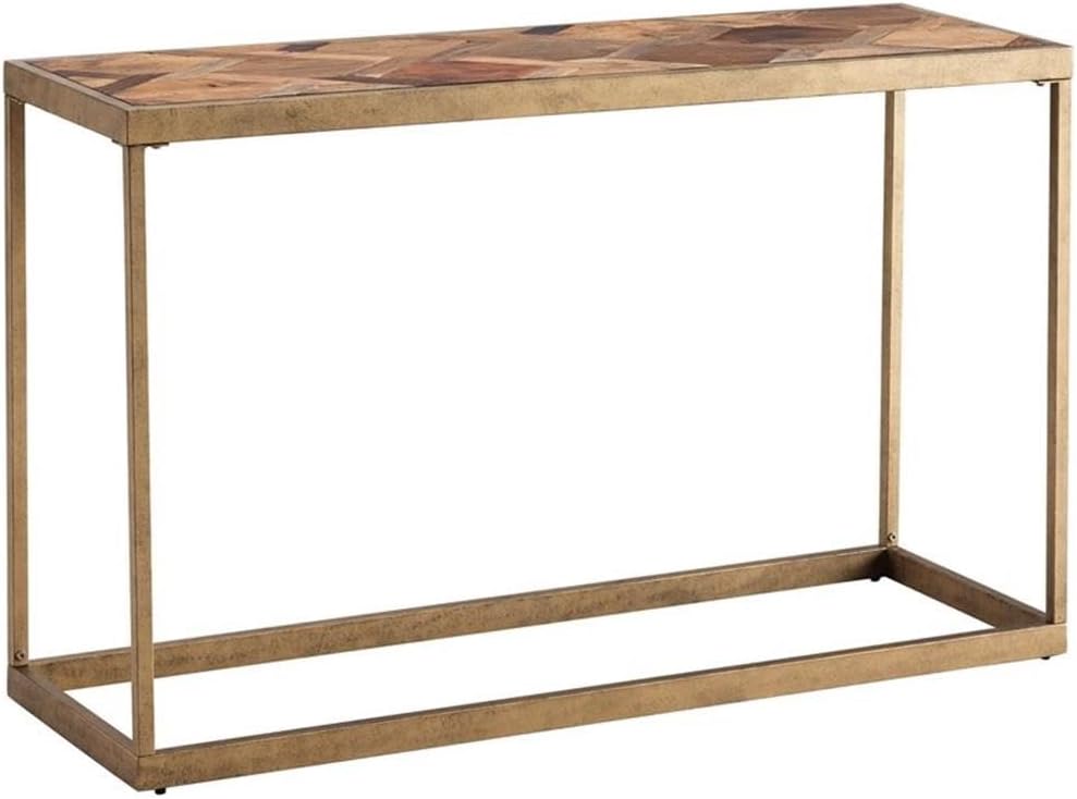Pemberly Row Farmhouse Console Table, 48 in W x 16 in D x 30 in H, Reclaimed Wood Top with Antique Brass Metal Base, Rectangular Design, Sustainable Living Room or Entryway Display Table