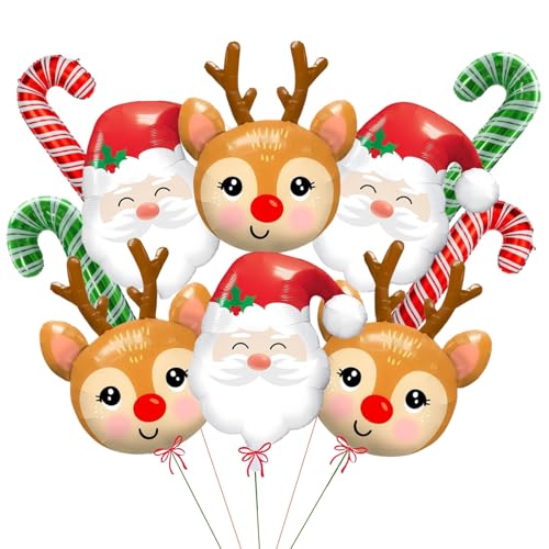 Christmas Foil Balloons 10Pcs Santa Claus Reindeer Elk Foil Balloons Jumbo Christmas Balloons for Xmas New Year Eve Birthday Holiday Party Decorations