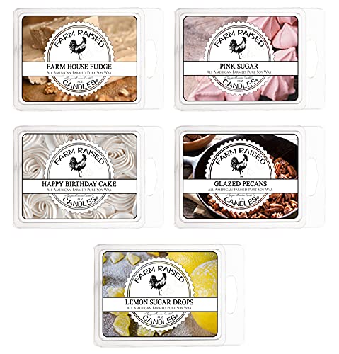 Farm Raised Candles The Sweet's 5 Pack - 1 Pound of Wax - 100% Plant-Based Soy American Made Wax Melts - Scented Wax Warmer Cubes. Maple Fudge, Pink Sugar, Glazed Pecans, Birthday Cake, Sugar Drops