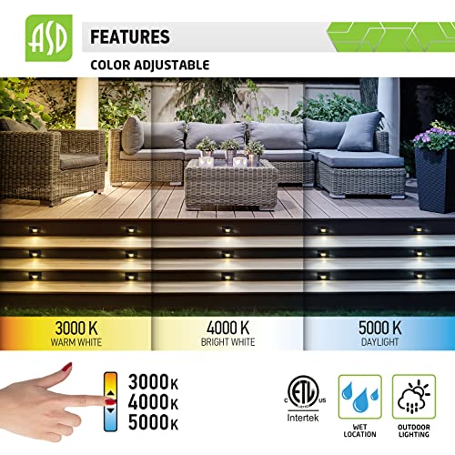 Asd Stair Lights Indoor Outdoor Waterproof, 3000K/ 4000K/ 5000K, 120V Dimmable Led Step Lights, Stainless Steel Body, Black Finish, 3W 114Lm, Etl Listed, 4 Pack #TOP3
