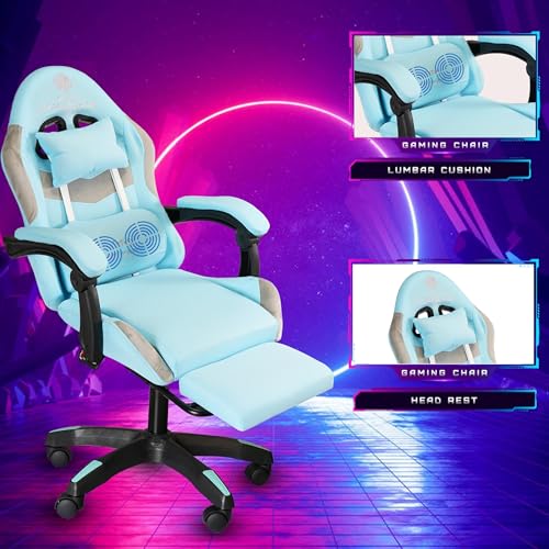Image of Casa Copenhagen Designed in Denmark,High-Back Fabric Gaming Ergonomic Chair with Advanced Mechanism & Electric Back Massager, Luxurious Memory Foam Seating & Multi Function Arm-Rest - Blue & Grey