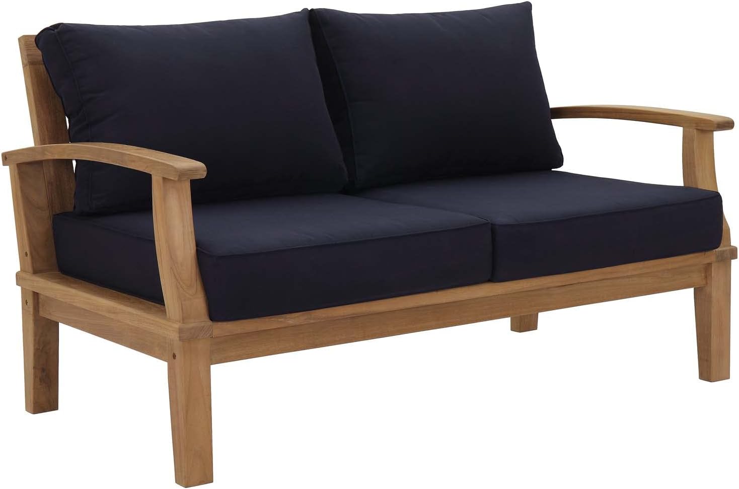 Modway Marina Premium Grade A Teak Wood Outdoor Patio, Loveseat, Natural Navy