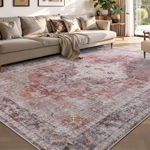 YOH Boho Washable Rug 5x7, Rust Red Vintage Non Slip