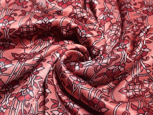 Image of Ethnics of Kutch Women's Ajrakh Mashru Silk Natural Dye Hand Block Print Unstitched Kurta Fabric Mtr Length (2.5 Mtrs - Beige 25B01A)