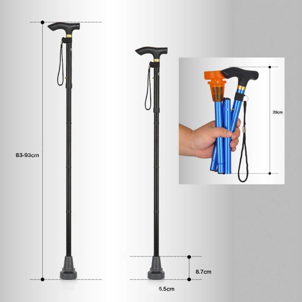 MObyat Andador para Ancianos,Bastón Plegable de aleación de Aluminio para Personas Mayores, Altura Ajustable, bastón para discapacitados, bastón Ciego, Negro, Azul, práctico