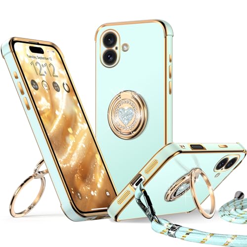 Coque pour iPhone 2024 béquille double anneau étui antichoc vert fille