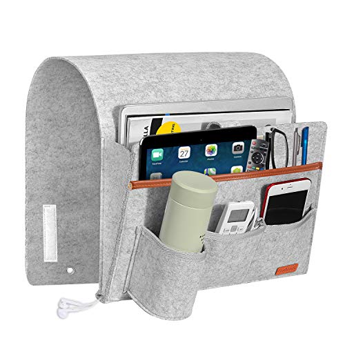 SIMBOOM Sofa Butler Sofa Bett Organizer mit 5 Taschen Hängeaufbewahrung für Handy Tabletten Zeitschriften Gläser Snacks Beutel - Hellgrau - Image 6