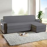 Homebliss Funda Sofa Chaise Long 300cm Izquierdo/Derecho Universal Reversible, Protector Sofa 4 Plazas Chaise Long con Brazos, Color Gris Claro