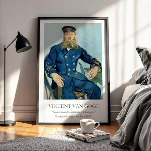 Image of Waltractive Vincent Van Gogh Paintings Framed Poster with Beautiful Quotes - Available in 33x22 and 48x33 CM - Classic Art Poster with sleek Black Frame - Elegant Home and Office Decor (Portrait of Joseph Roulin, 9x13 Inch, Framed)