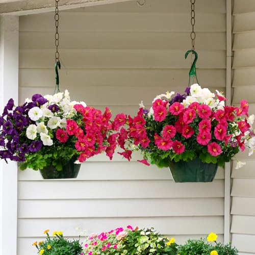 9 Bundles Artificial Flowers for Outdoors, UV Resistant Artificial Outdoor Plants Fake Flowers Outside – Realistic Faux Petunias Silk Flowers for Garden Porch Balcony Indoor Decor