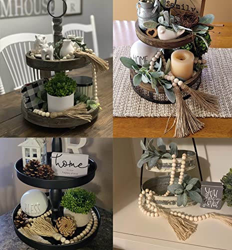 Lskytop 58 Inches Wood Bead Garland,Wooden Beads With Tassel,Farmhouse Beads Rustic Prayer Beads Boho Beads For Farmhouse Tiered Tray Coffee Table Mantel Decor (1 Pack) #TOP4