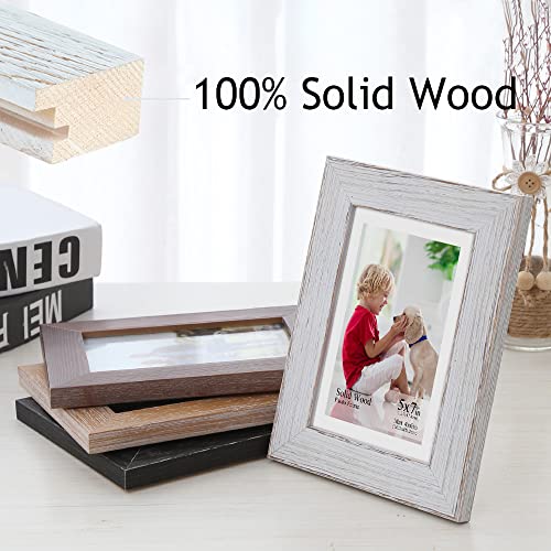 Ddaoty 5X7 Picture Frame, Wooden Photo Frame, Set Of 4, Made Of Solid Wood With Mat, High Definition Real Glass For Tabletop Or Wall Display, 4 Pack, Rustic Wood #TOP2