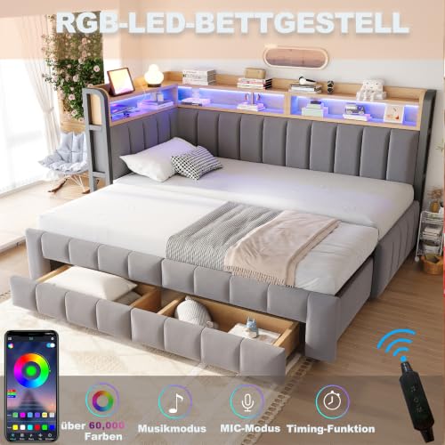 Cama tapizada sofá cama 90/180 x 200 con cajones ideal para habitaciones de invitados acogedoras 6