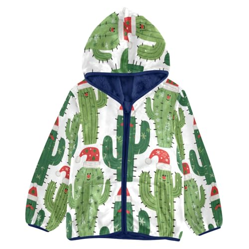 Cactus with Santa Hats Toddler Fleece Jacket Girl Boys Hooded Fleece Jacket Coat Warm Outwear Zip-up 3-10T