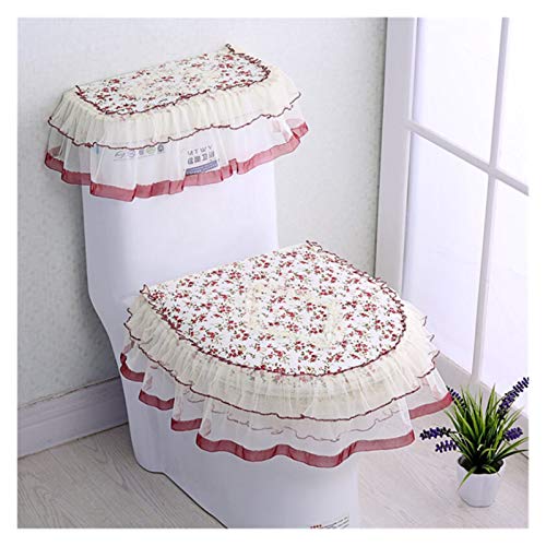 WAYYQX Toile Sitzauflagen 3 Stück/Set Toilettensitzabdeckung Combo Europäische Spitze Badezimmer WC-Sitzkissen-Wasser-Behälter-Abdeckung Obere Abdeckung Pastoral Winter-U-förmig WC Belag (Color : D) – Bild 6