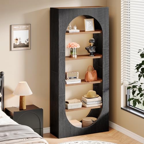 Image of Tribesigns 5-Tier Black Bookshelf, 70.87-Inch Tall Arched Bookcase with Storage, Modern Arch Book Shelf Storage Organizer for Living Room, Home Office
