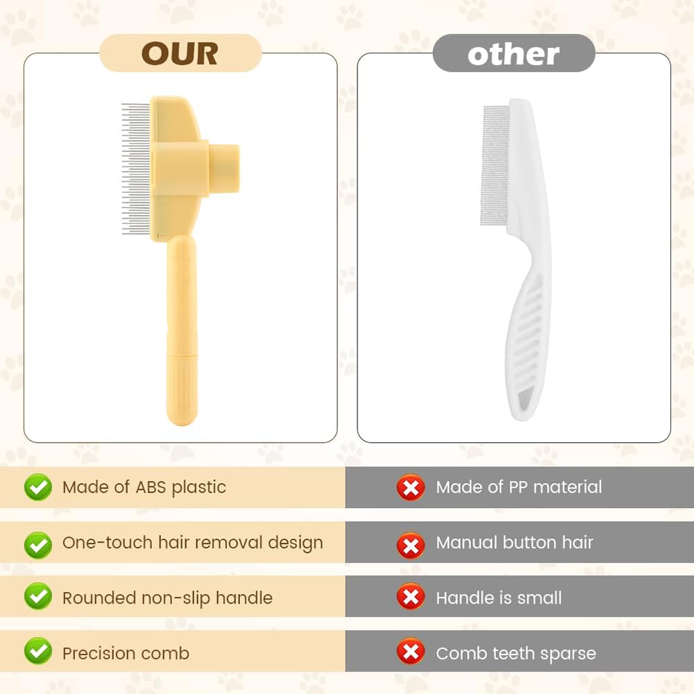 2PCS Pet Combs for Cats Flea Comb for Dogs Stainless Steel Metal Teeth Comb for Pets Shedding and Tangles Durable Self-Cleaning Pet Combs for Grooming - Image 3