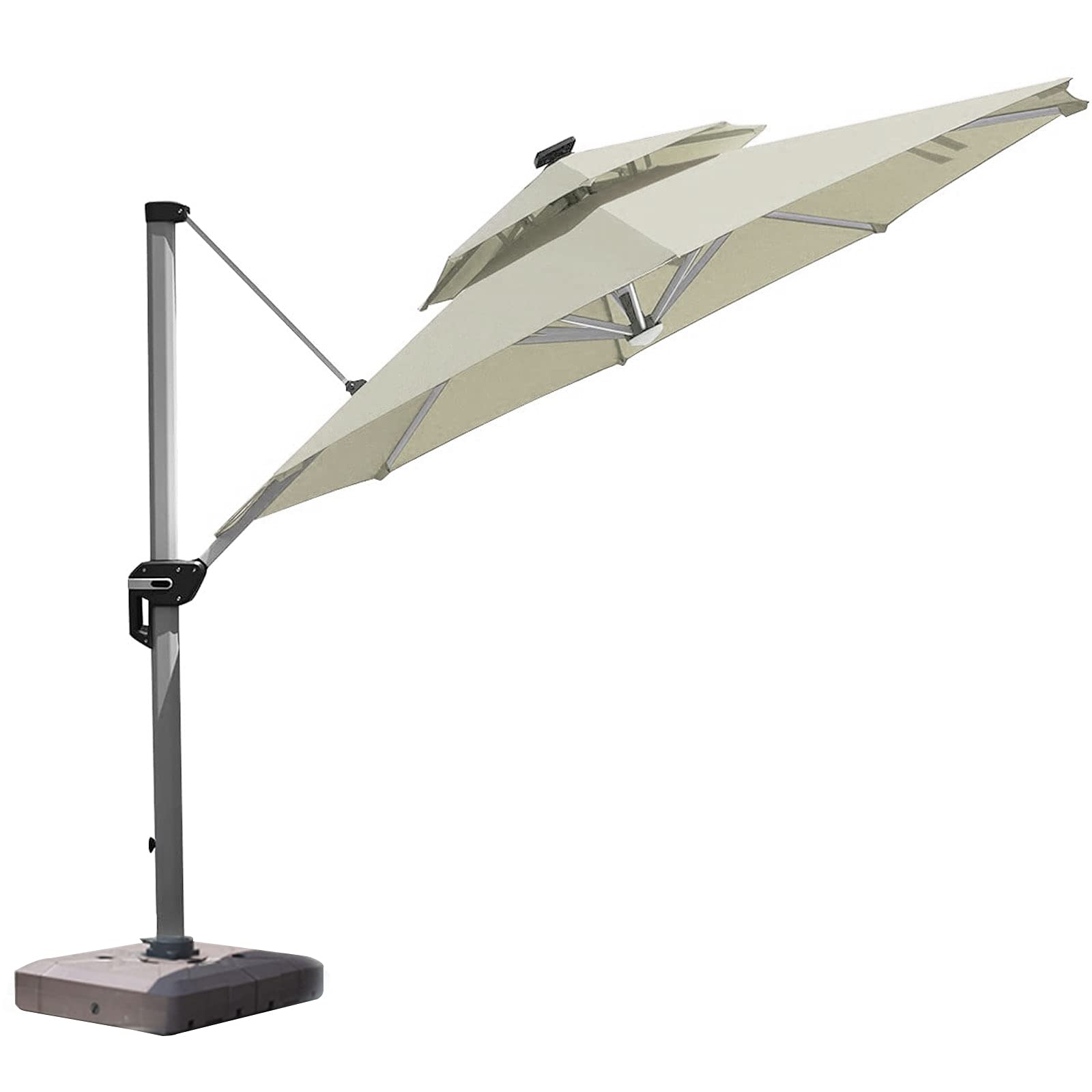 3m Parasol Ogrodowy Na Wsporniku, Parasol Na Patio Ze światłami Led Zasilanymi Energią Słoneczną, Parasol Wiszący Na Korbie Z Mechanizmem Pochylania Korby Ochrona Przed Promieniowaniem Uv,Beige