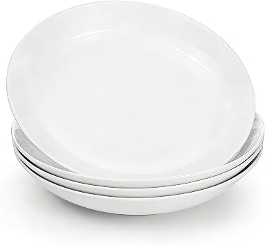 8 Inch Ceramic Pasta Bowls Set of 4,Large White Salad Bowl Pasta Plates Dessert Bowls Breakfast Serving Dishes for Spaghetti Bolognese,Salad,Fruit Crumble,Grain Bowl Microwave Dishwasher Safe