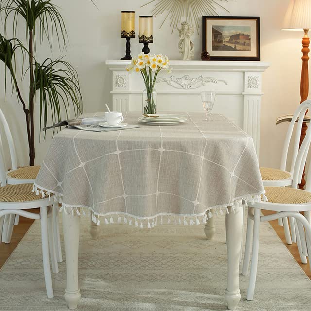 Nappe ovale en lin de coton nappe de table à franges pour intérieur et extérieur