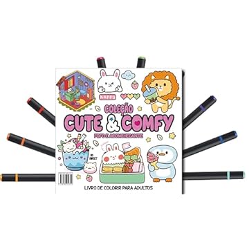 Capa do livro Cute & Comfy Coloring Book for Adults Edição 4 - Bold Easy - Livro de Colorir Adulto + 12 Canetas
