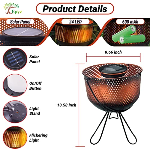 Image of Epyz Solar Light Outdoor Waterproof Flickering Flame Lantern Torch Metal LED Decorative Garden Lights Solar Tabletop Lamp for Yard Patio Pathway Camping Party Decor [ 24LED, Warm Yellow ]