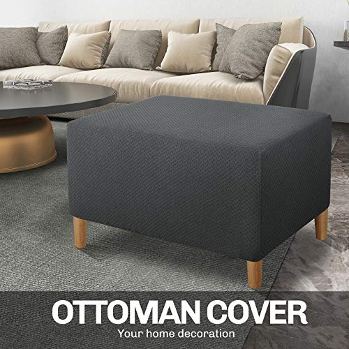 Jiviner Super Stretch Rectangle Ottoman Slipcover Oversized Soft Spandex Jacquard Small Ottoman Covers Square Footstool Slipcover Storage With Elastic Bottom For Living Room (Small, Dark Gray) #TOP1