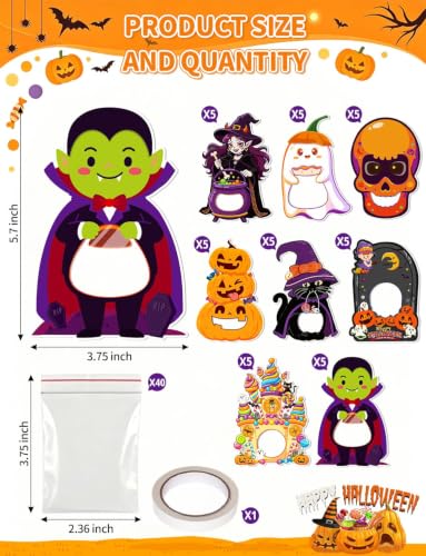 40Set Halloween Candy Holder Cards with Clear Bags for Party (8 Styles) | 3D Ghost Pumpkin Design Greeting Cards, DIY Trick or Treat Party Favors for Kids Classroom Prizes Exchange Gifts - image 2