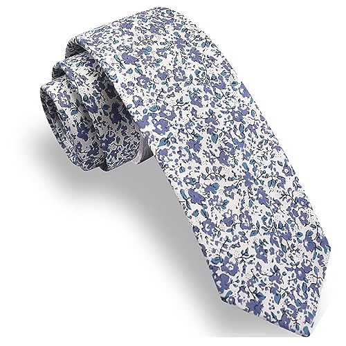 Image of GUSLESON Fashion 2.4 inch(6cm) Floral Skinny Tie for Men Slim Flower Print Cotton Necktie for Wedding Party