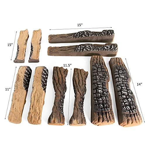 Avafort 10 Piece Gas Fireplace Logs, Ceramic Wood Gas Fireplace Log Set For Propane, Gas, Gas Inserts, Gel, Ethanol, Electric, Indoor, Outdoor Fireplaces, And Fire Pits (Large) #TOP2