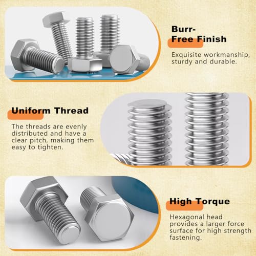 Drenky 10 Stück M10 Sechskantschrauben Edelstahl A2 V2A M10 x 20mm Sechskantkopfschraube DIN 933 Vollgewinde Maschinenschrauben für Möbelreparatur, Automobil- und Maschinenmontage, Silber