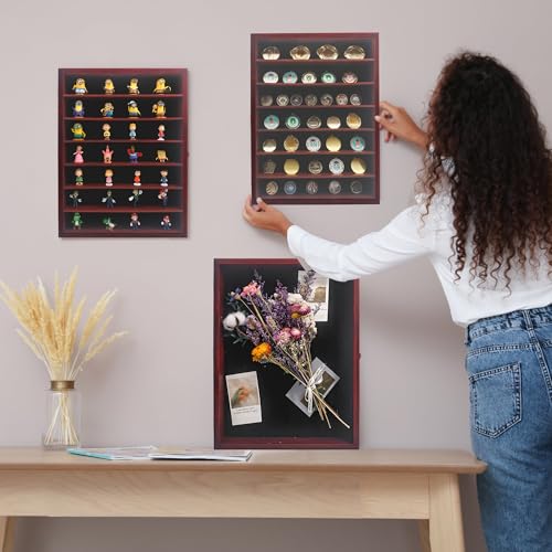 Image of GMFrames 16x20 Wooden Shadow Box Frame with Removable Shelves Deep Display Case for Military Medals Keepsakes Cherry