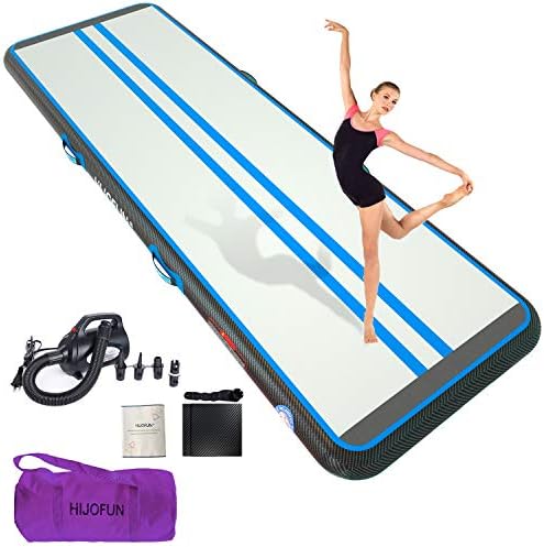 HIJOFUN Premium Air Inflatable Track 20ftx3.3ftx4in Gymnastics Tumbling Mat Inflatable Tumble Track with Electric Air Pump for Home Kids,Gym,Yoga,Training,Cheerleading,Outdoor,Beach,Park Blue
