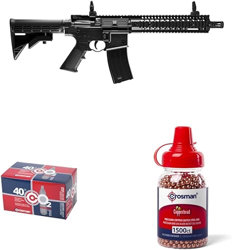 Crosman CFAR1B Rifle de aire BB Full Auto R1 alimentado por CO2, negro + cartuchos Crosman de CO2 Powerlet de 0.47 onzas (0.42 oz), rifles de aire y