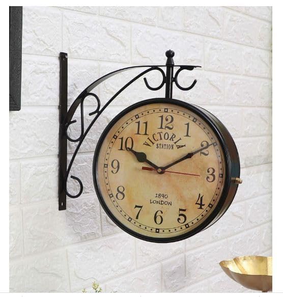 Image of Double-Sided Wall Clock | Trending Design | Classic Hanging Bracket Clock for Home & Cafe Decor (10 inch Being dial)