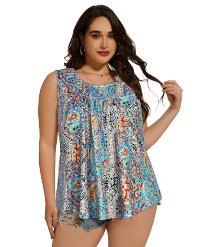 Image of Women Plus Size Tank Top Casual Summer Tops Loose Fit Sleeveless T Shirts Trendy Crewneck Tunic Tees 2026