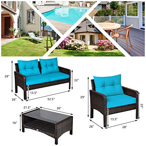 Happygrill 4-Piece Patio Furniture Set Outdoor Rattan Wicker Conversation Set With Coffee Table, Sectional Sofa Bistro Set With Cushions For Garden Poolside Backyard #TOP6
