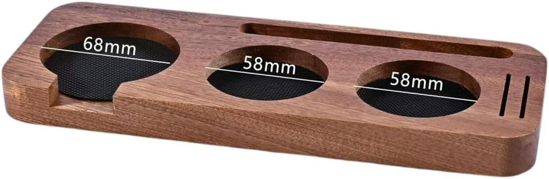 Wooden Espresso Tamper Station, Coffee Accessory Organizer for Portafilter, 58mm and 68mm Holder with Non-Slip Base (Beech Wood)