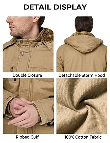 WenVen Men's Winter Insulated Cotton Hooded Fleece Parka Jacket Khaki L