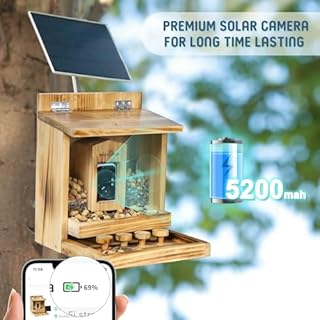 MIXXIDEA Wooden Squirrel Feeder with Camera, Smart Squirrel Feeder with Solar Panel, AI Identification, 2K HD+ Video, Cloud Storage, Large Capacity, Ideal for Squirrel Lover, 32G SD Card