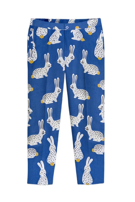 french crown Men's Lapiora-Tory Blue Rabbit Printed Poplin Giza Cotton Lounge Pant-picture-45