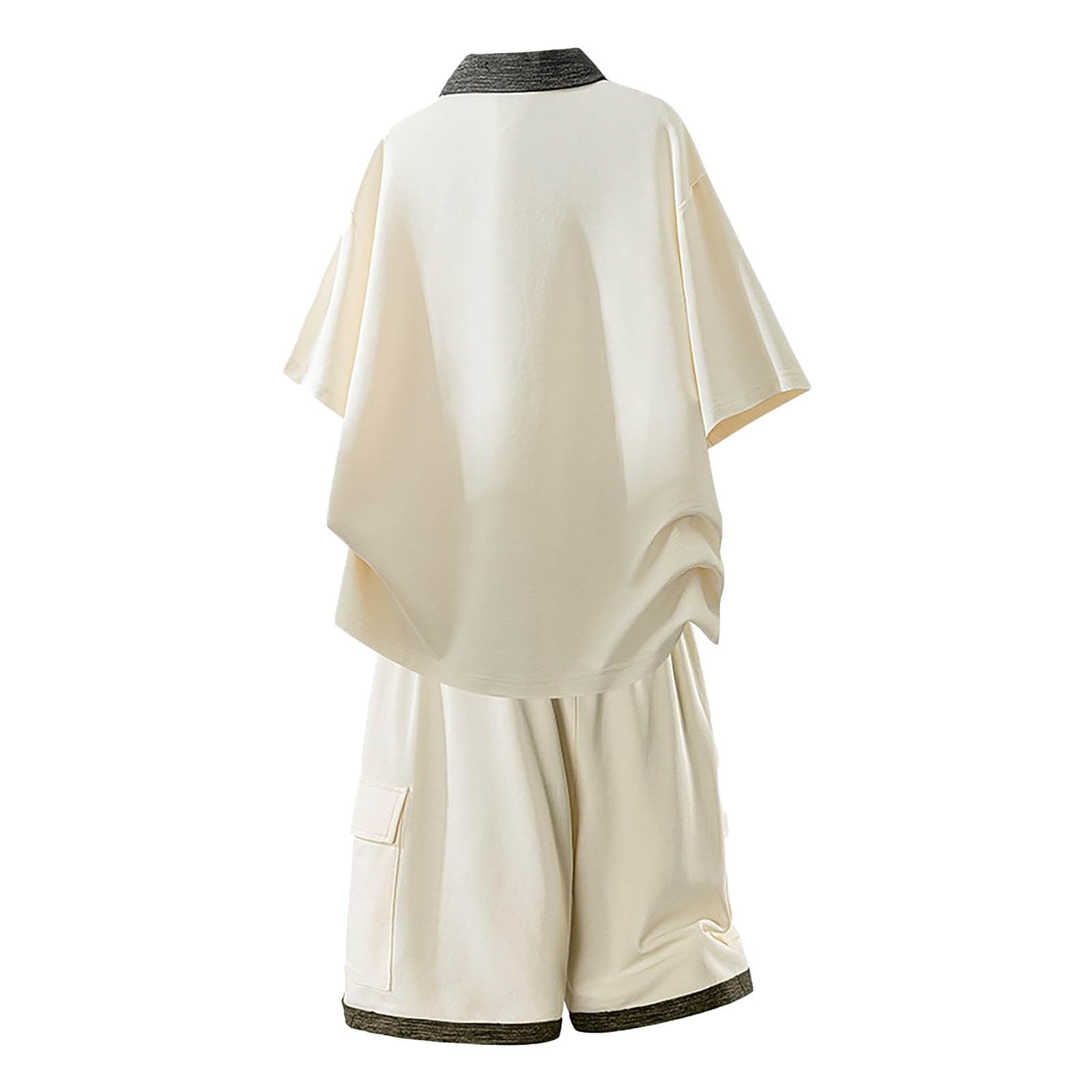 Tuta da jogging da uomo, due pezzi, polo e pantaloncini, con coulisse, estiva, per il tempo libero, abbigliamento sportivo, con risvolto, tuta da allenamento per attività all'aperto