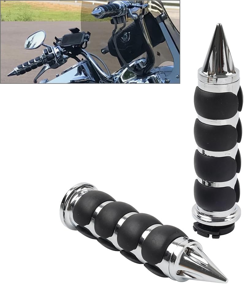 Cnaloo12 25mm/ 114A Powersports Grips Handlebar Hand Grips 1 Pair For motorcycles,cruisers,motor bikes,choppers with 1" handlebars Will not fit for Honda Goldwing Aluminum and Rubber Chrome