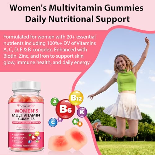 Multivitamin for Women, Boosts Healthy Bones Hair Skin and Nails, Boosts Immunity Energy, Womens Multivitamin Gummy 60p, Strawberry Flavor - Image 4